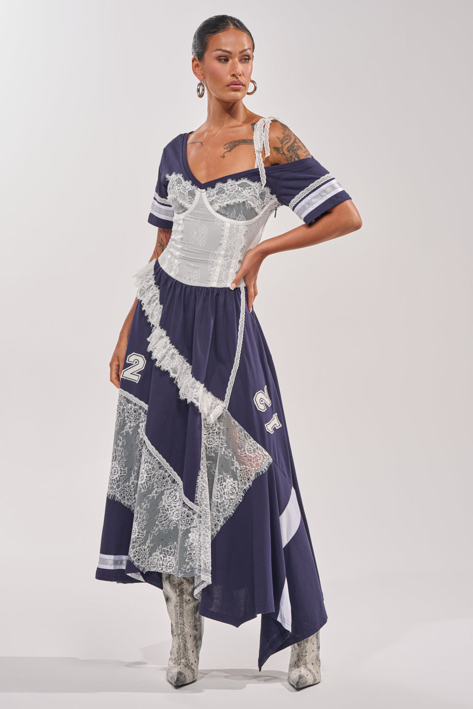 Lace Trim Maxi Dress, Off Shoulder Fit & Flare