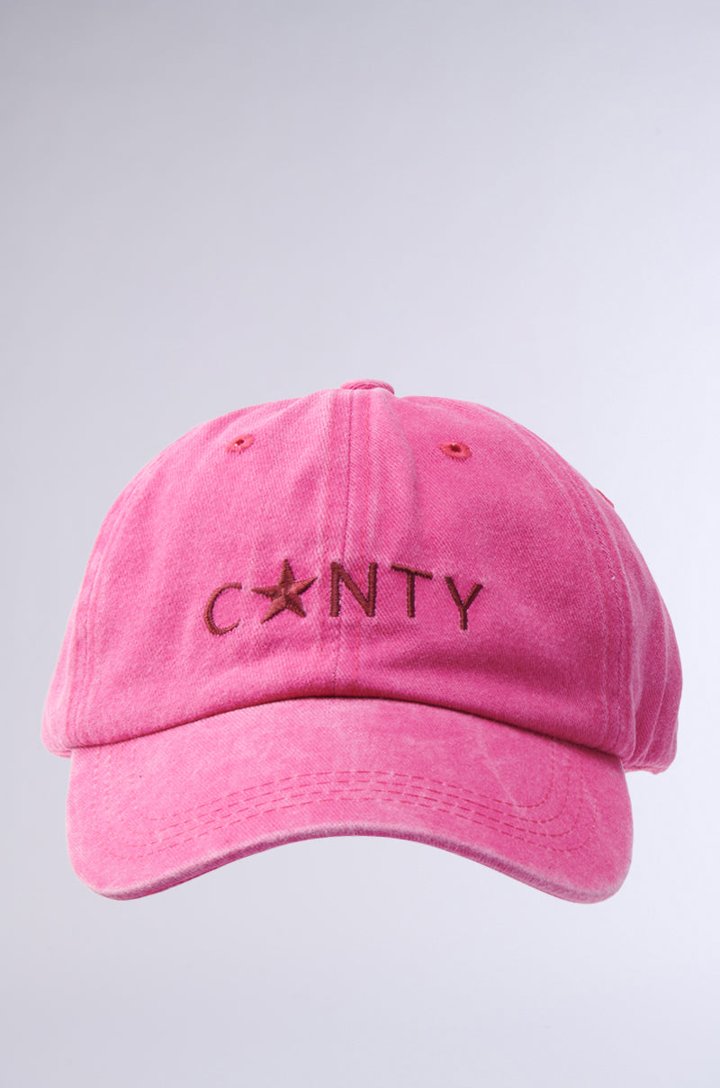 The I SAID WHAT I SAID HAT is a pink baseball cap featuring "C*NTY" embroidered in brown (with a star replacing the "U"), displayed against a plain light background.
