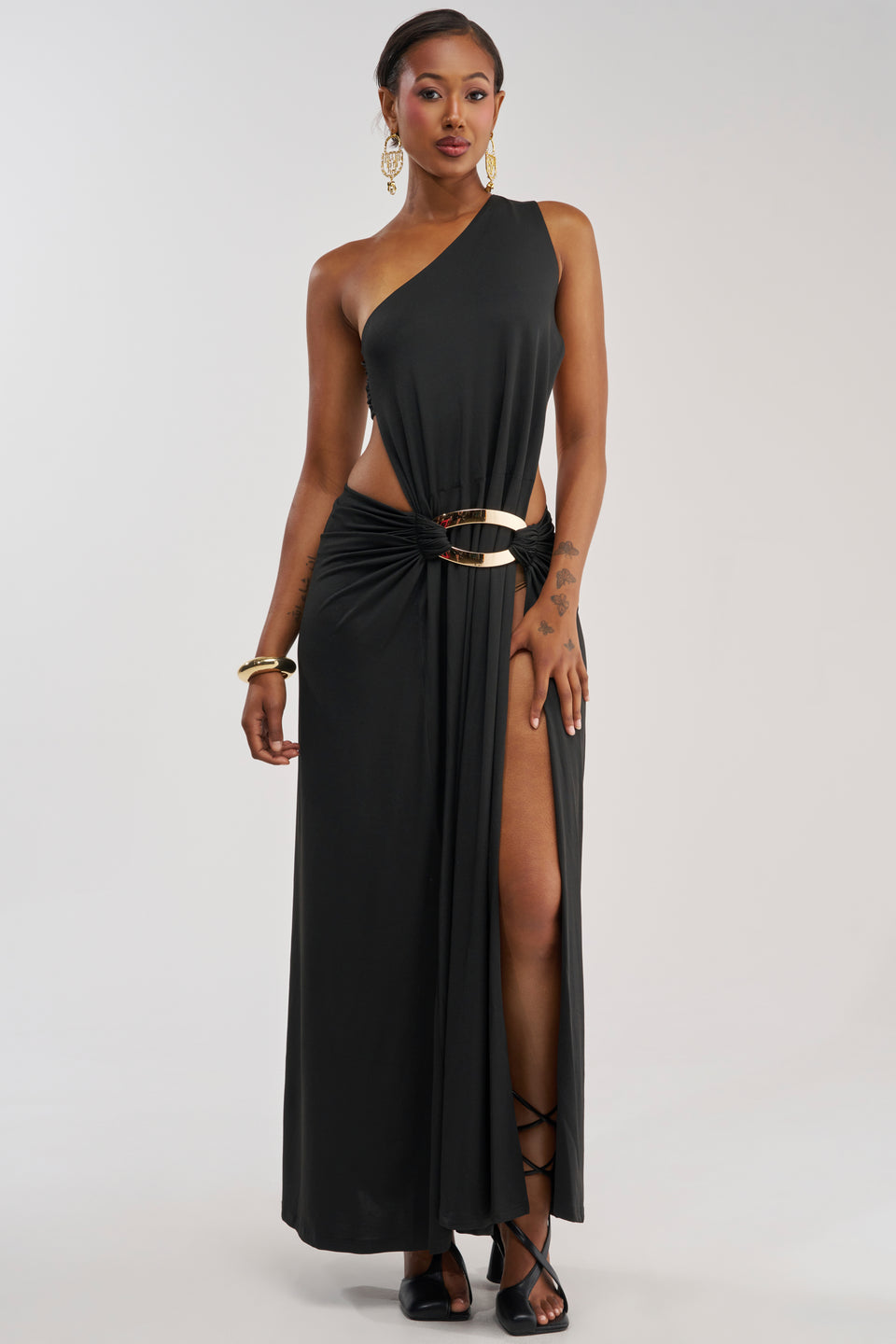 accessories with one shoulder dress Necklace For 1% Spandex)Gentle Dry Clean OnlyModel is 5 ft 7 and wears size SColour may vary due to lighting on images " Darina " Shimmer One