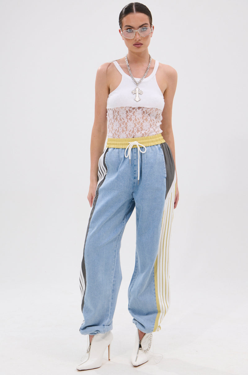 ALONE AGAIN DENIM TRACK PANT – AKIRA