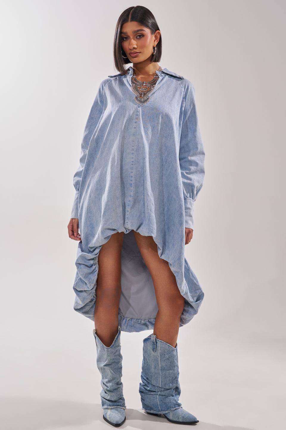 AMELIA DENIM HIGH-LOW DRESS