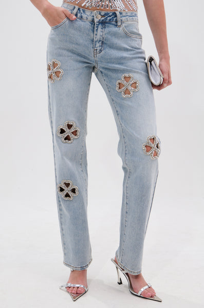 DIVINE FEMININE ENERGY RHINESTONE DETAIL JEANS – AKIRA