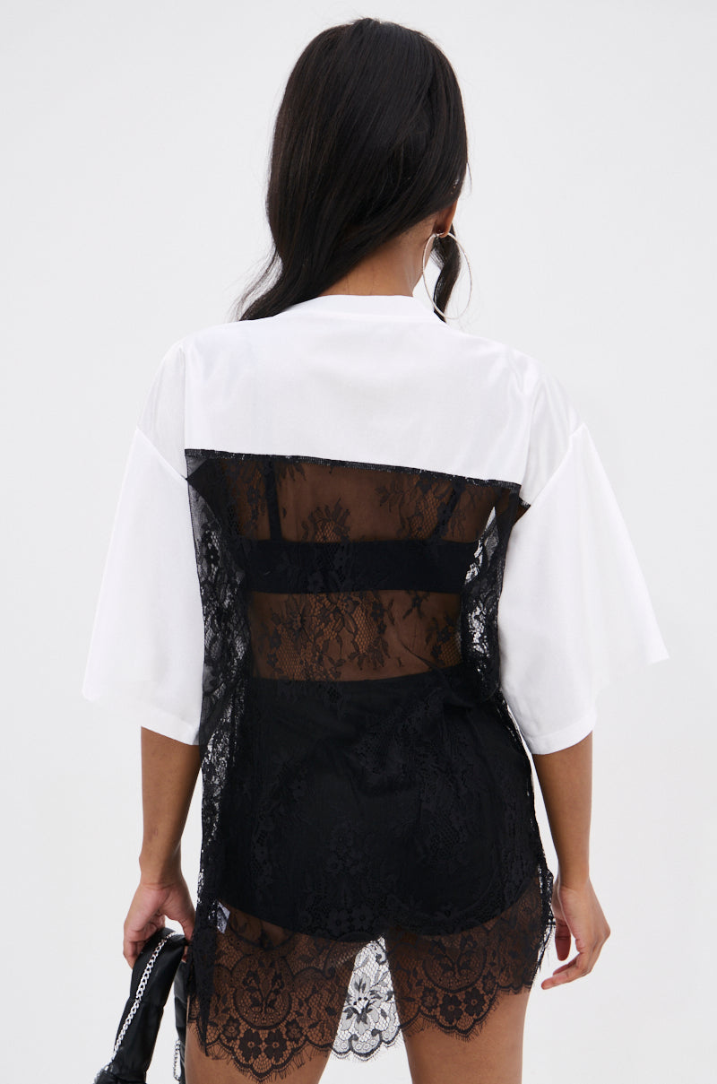 IT GIRL LACE JERSEY DRESS IN WHITE AND BLACK AKIRA IT GIRL LACE JERSEY DRESS IN WHITE AND BLACK AKIRA