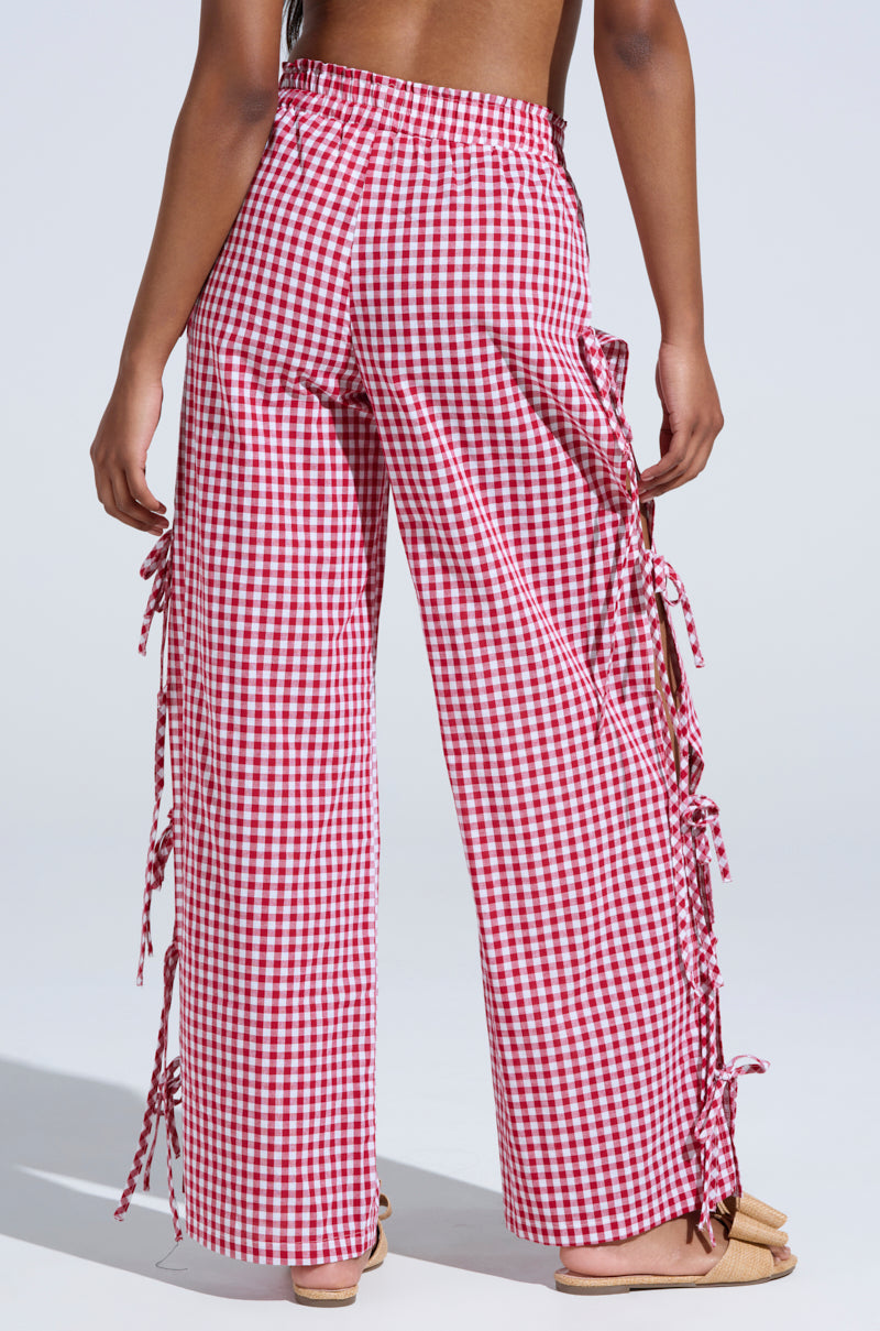 LET ME LIVE GINGHAM SIDE TIE PANT – AKIRA