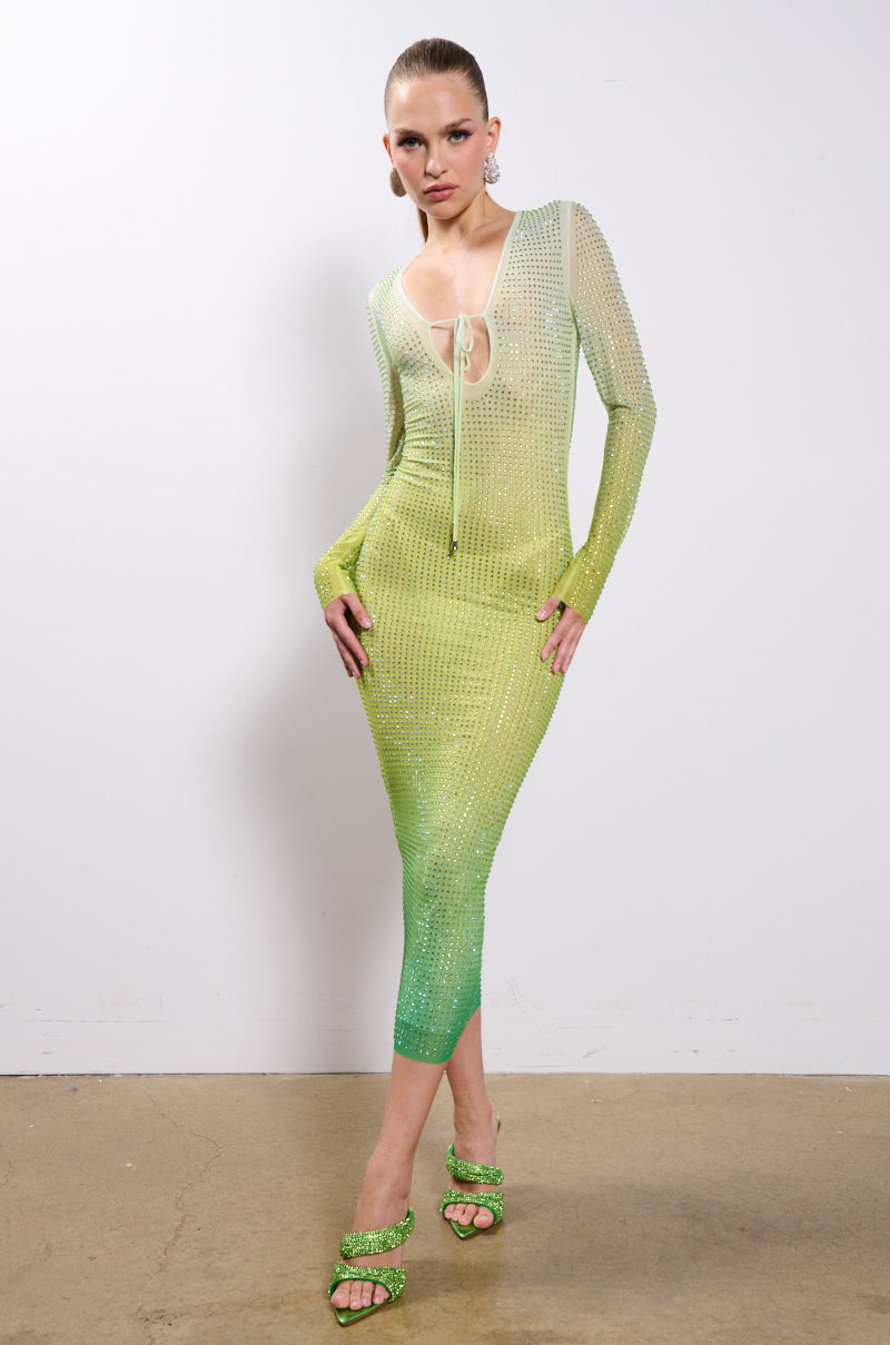 GREEN WITH ENVY RHINESTONE MAXI DRESS AKIRA GREEN WITH ENVY RHINESTONE MAXI DRESS AKIRA