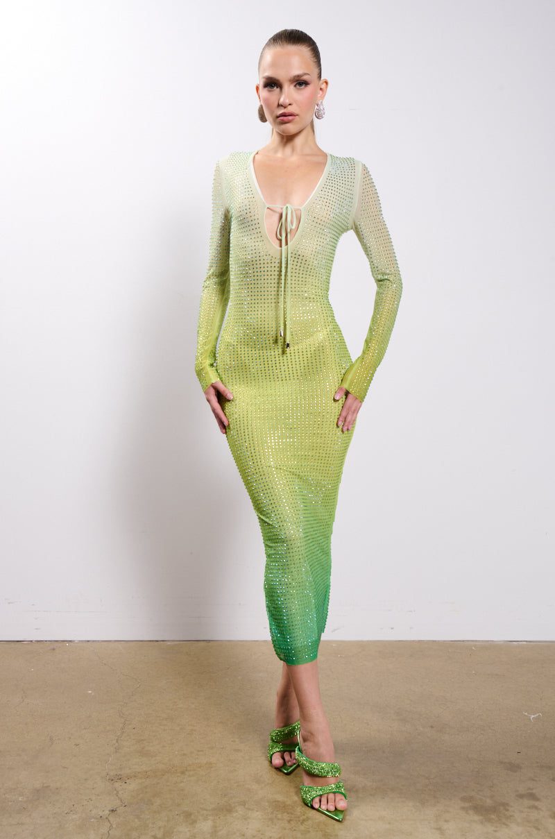 green rhinestone dress Diva Bandage Midi (Emerald Green) M Best green festival rave dress GREEN WITH ENVY RHINESTONE MAXI