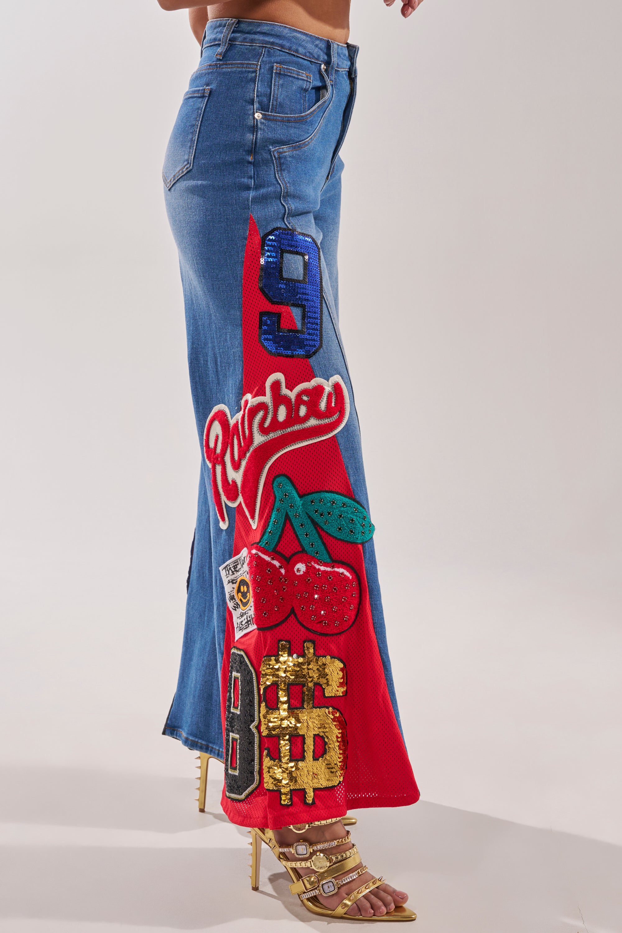 NOT SORRY PATCHWORK DENIM JEANS – AKIRA