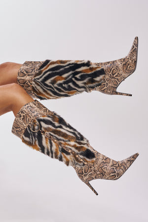 Snake Fur Knee High Stiletto Boot | AKIRA