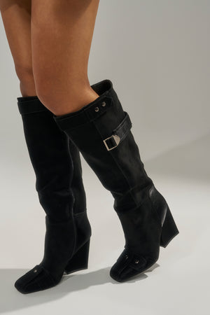 AZALEA WANG ALLONAS BLACK KNEE HIGH CHUNKY BOOT – AKIRA