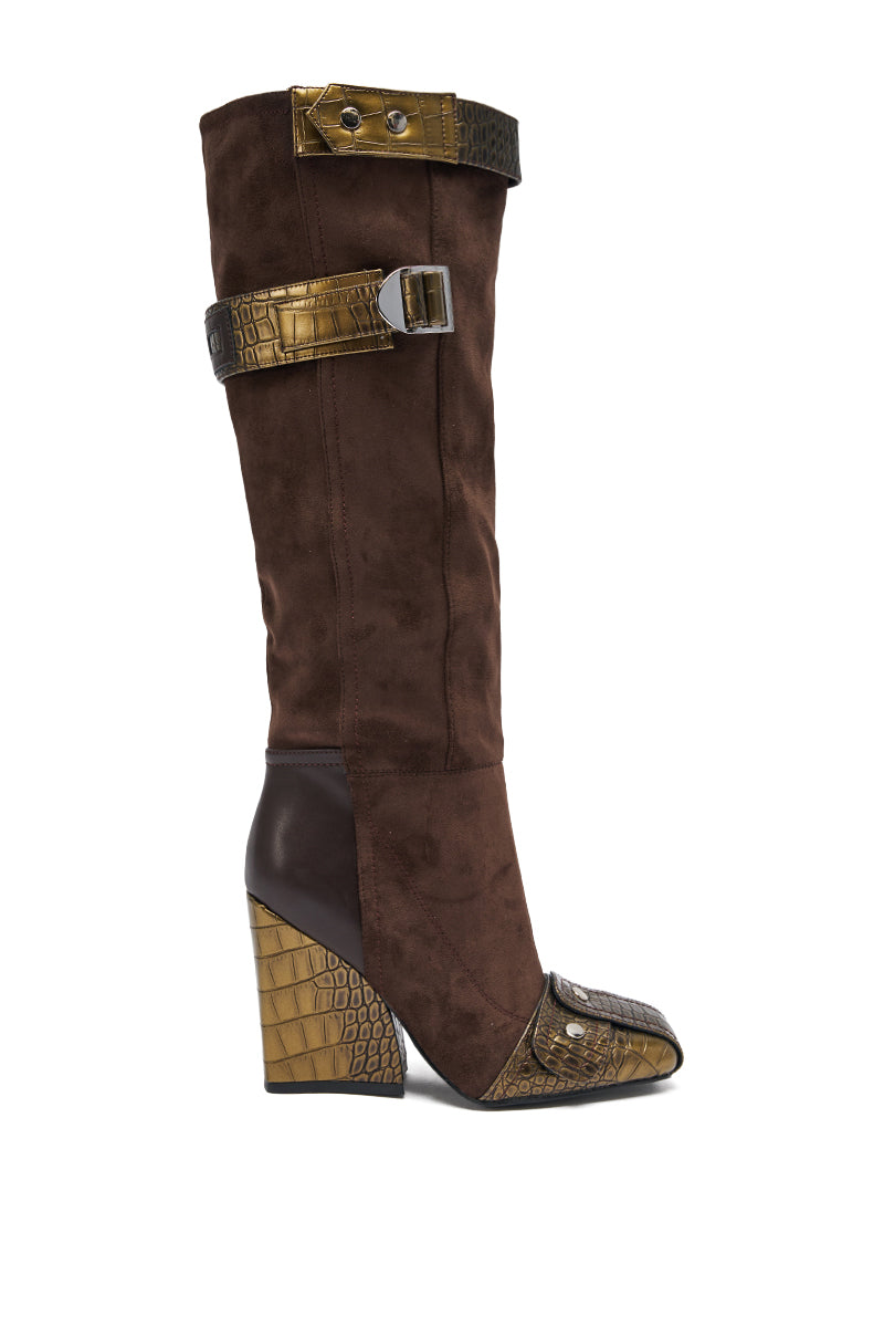 AZALEA WANG ALLONAS BROWN KNEE HIGH CHUNKY BOOT – AKIRA