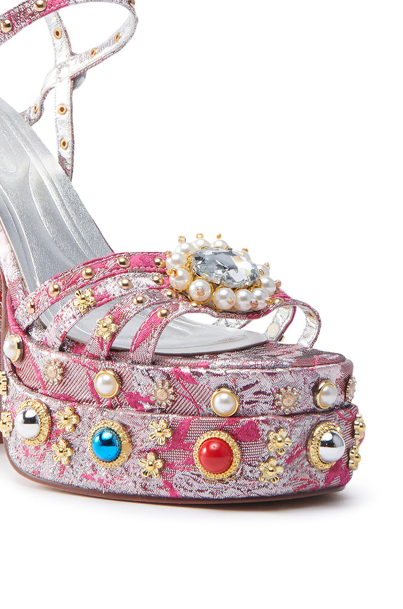 AZALEA WANG ANNIE FUCHSIA BROCADE CHUNKY SANDAL – AKIRA