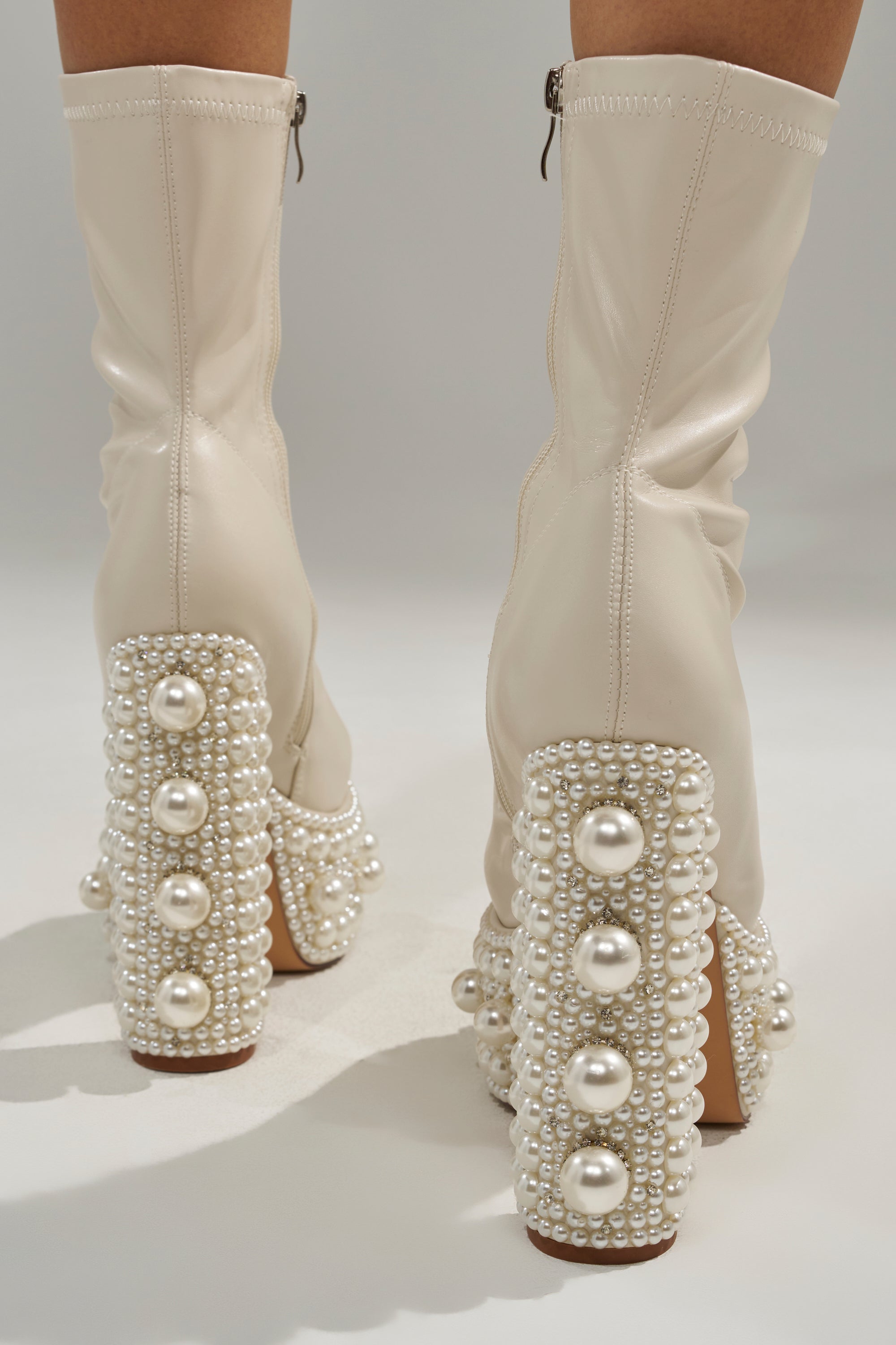 AZALEA WANG ANTARIS BEIGE PEARL DETAIL PLATFORM BOOTIE – AKIRA