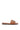 The AKIRA ARCADIANA BROWN EMBELLISHED RHINESTONE SANDAL is a flat, brown faux leather sandal with a wide strap and two shiny buckles. It features an open square toe, cushioned insole, and flat sole, ideal for casual wear.