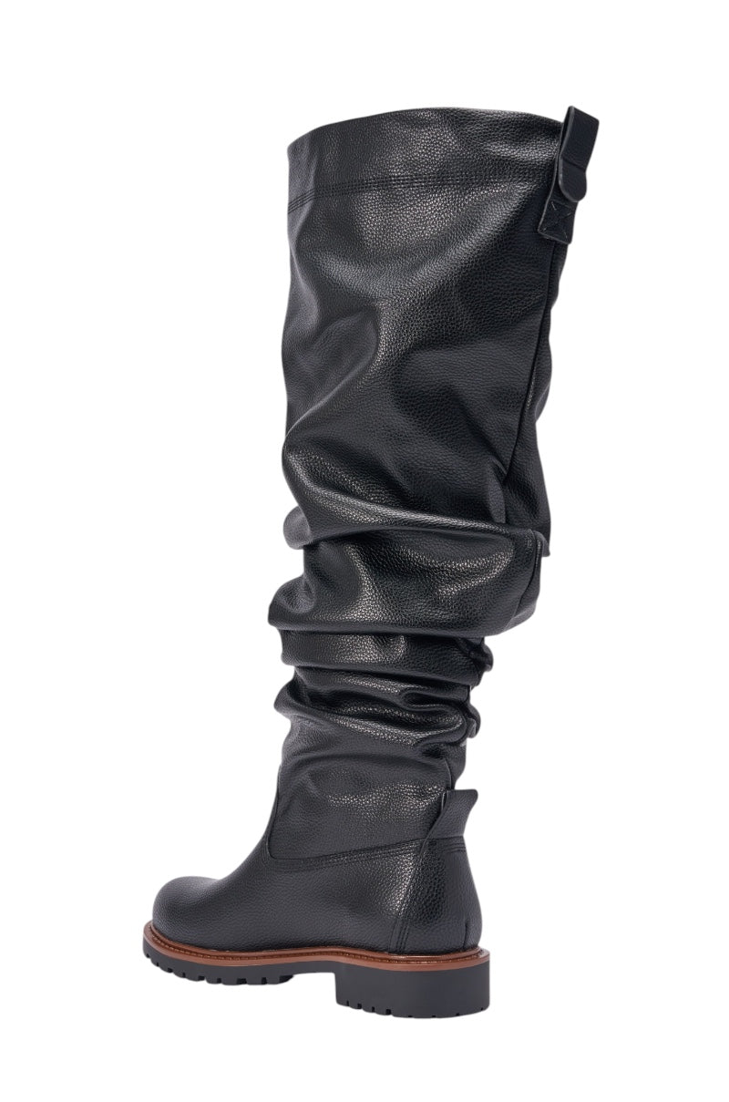 AZALEA WANG ARDIS BLACK FLAT RUCHED BOOT – AKIRA