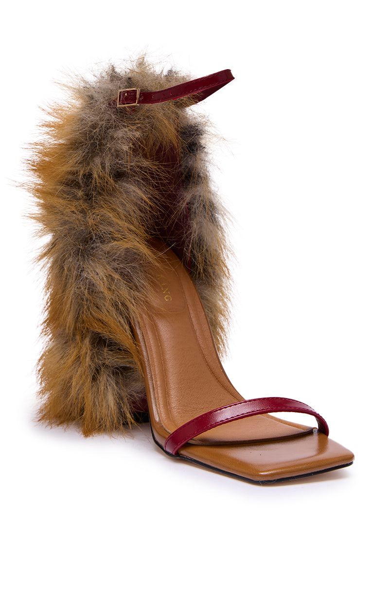 AZALEA WANG ARETTE RED FOX FUR CHUNKY HEEL STRAP SANDAL – AKIRA
