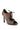The AZALEA WANG ASHLIE COLOR BLOCKED SNAKE SANDAL is a high-heeled, open-toe faux leather shoe in brown and gray with a snake print, lace-up front, and stiletto heel.