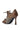 The AZALEA WANG ASHLIE Color Blocked Snake Sandal features brown and gray faux leather with a snakeskin pattern, pointed toe, lace-up front, and stiletto heel, shown from the side on a white background.