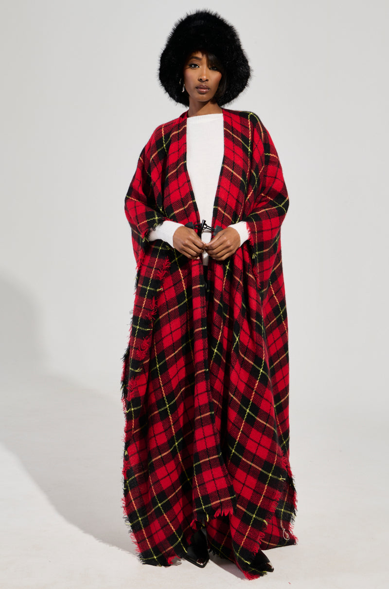 AURETA LONG PLAID PONCHO – AKIRA