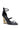 The AZALEA WANG AYYAR BLACK GOLD WEDGE HEEL SANDAL features a black faux leather strappy design, square toe, gold cut-out wedge heel, and an ankle strap with buckle—ideal for making a bold statement.