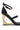 The AZALEA WANG AYYAR BLACK GOLD WEDGE HEEL SANDAL features two straps, an ankle strap with a small buckle, and a unique gold wedge heel with a large cutout for an open arch design.