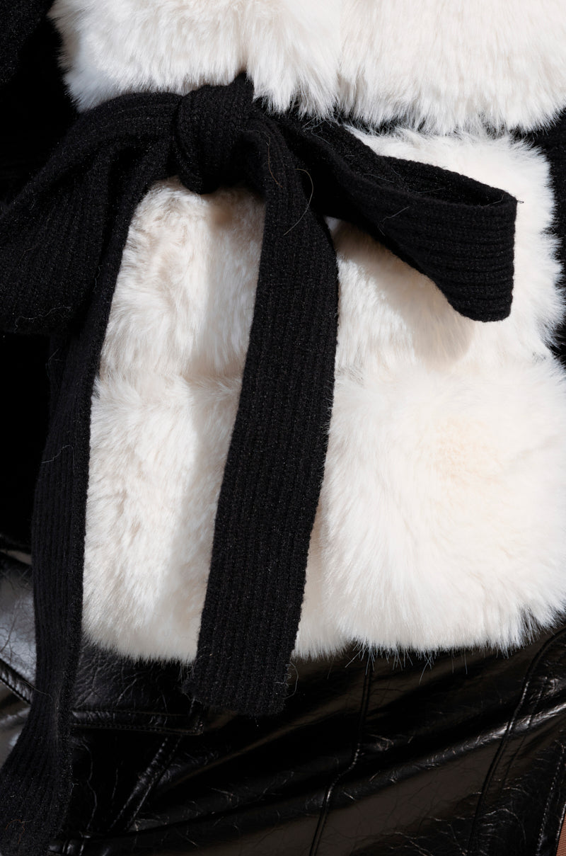 BABBS KNIT FUR TRIM CARDIGAN WITH SELF TIE BELT – AKIRA