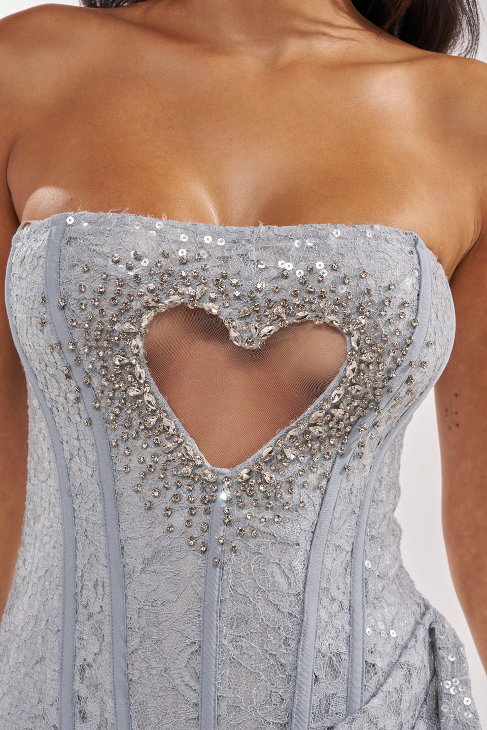 LEAVE QUITE AN IMPRESSION LACE MINI DRESS IN LIGHT BLUE – AKIRA