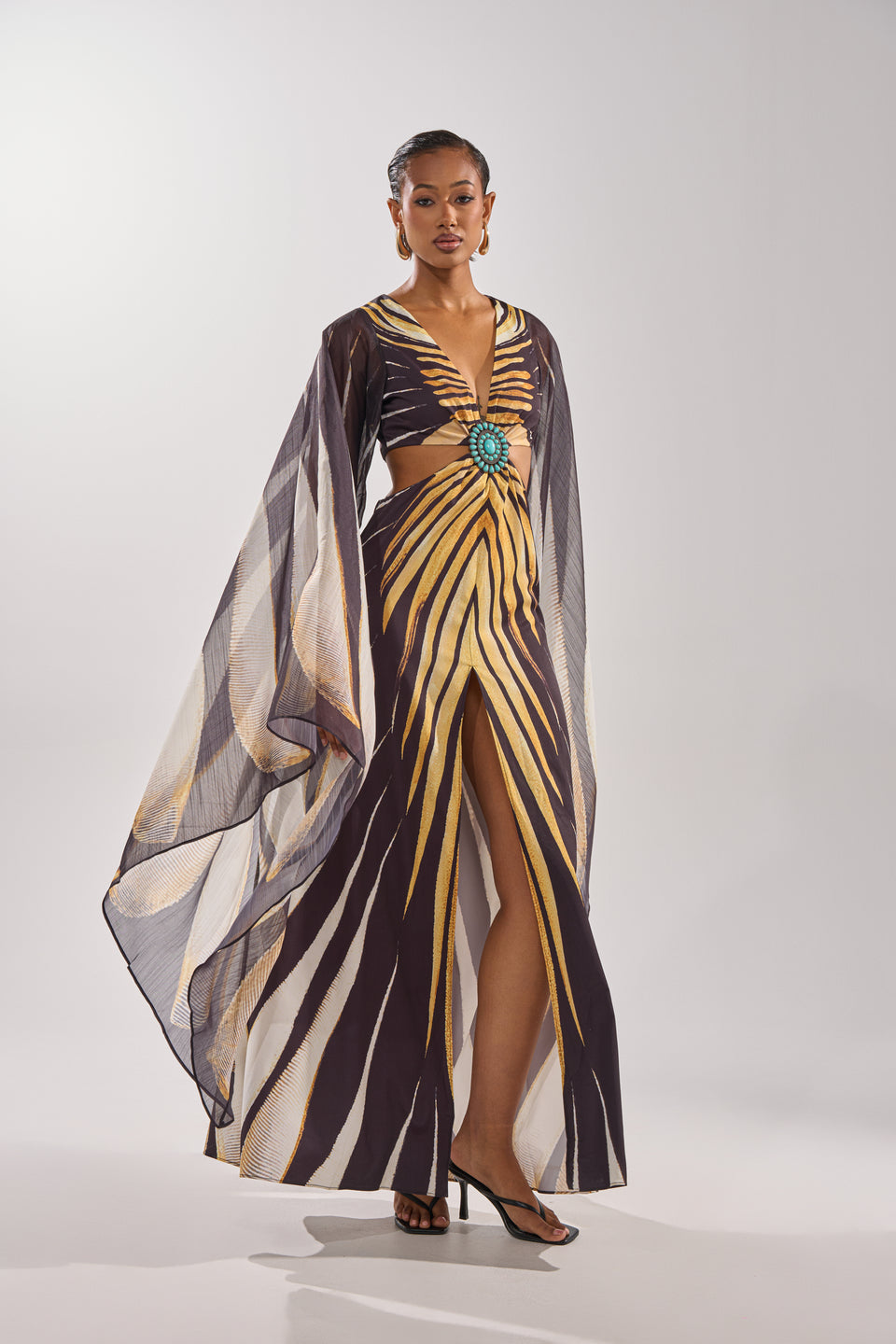mesh sheer abstract pattern maxi dress Abstract Ink Print Mesh Drama Maxi Dress
