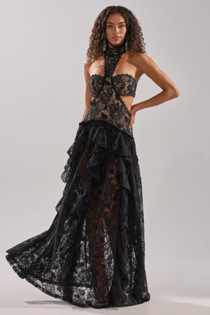 keila lace trim cutout maxi dress Keila Lace Trim Maxi Dress Cream / Black