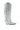 The AZALEA WANG BENNETTO SILVER RHINESTONE WESTERN BOOT is a tall, knee-high silver boot with a textured finish, white fringe sides, circular pull tab, pointed toe, and angled heel shown against a white background.