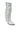 The AZALEA WANG BENNETTO SILVER RHINESTONE WESTERN BOOT is a knee-high, pointed-toe silver boot with rhinestones, a chunky heel, textured surface, and white fringe along the sides, shown on a white background.