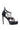 The AZALEA WANG BEREN Black Hardware Embellished Sandal is a faux leather platform heel featuring silver chains, metallic charms, decorative accents, an open toe, ankle strap, and sleek stiletto.
