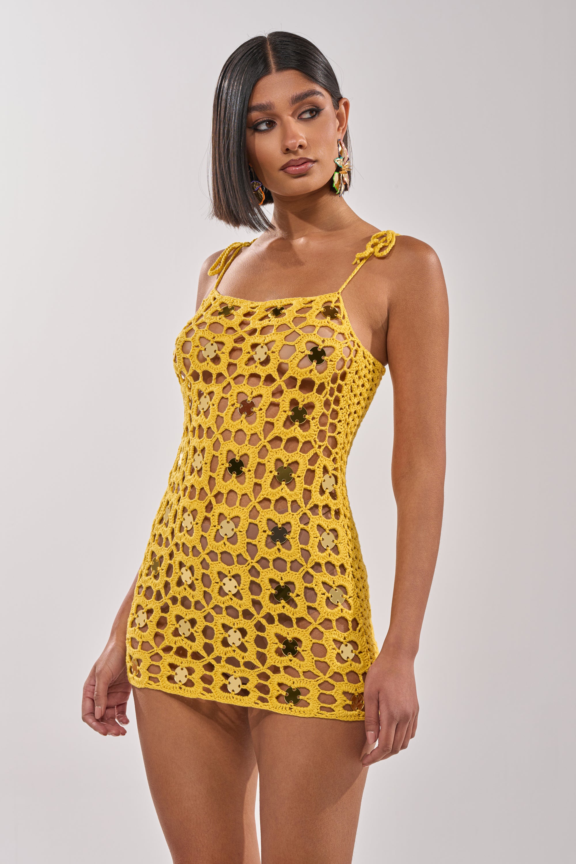 AKIRA Glow Up Sequin Crochet Mini Dress