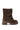 The AZALEA WANG BHARTI BROWN FLAT BOOTIE features a brown, mid-calf design with a lug sole, metallic snap buttons, and a slouched faux leather upper—delivering modern edge and visible stitching details.