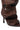 A close-up of the AZALEA WANG BIRD SONG BROWN SNAP DETAIL OPEN TOE BOOTIE, featuring an almond peep toe, high heel, dark brown ruched leather, shiny silver snap details, and a sculptural layered appearance.