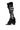 The AZALEA WANG BLACKBIRD BLACK PU STILETTO GLADIATOR SANDAL is a single black faux leather knee-high with multiple crisscross straps, an open toe, and a thick angled heel, shown on a white background.