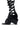 The AZALEA WANG BLACKBIRD BLACK PU STILETTO GLADIATOR SANDAL features multiple black straps, an open toe, and knee-high style with a sleek stiletto heel, displayed against a white background.