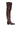 The AZALEA WANG BRAULIA BROWN CROC WESTERN BOOT features a textured, crocodile-like pattern in brown with multiple gold-tone buckle straps running from the ankle to the top. The over-the-knee boot includes a low block heel and a pointed toe.