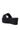 The BUDZA BLACK FLATFORM SANDAL, shown from the back and slightly to the side on a white background, features black rattan material, an open almond toe, a wide textured strap, and a thick flatform sole.