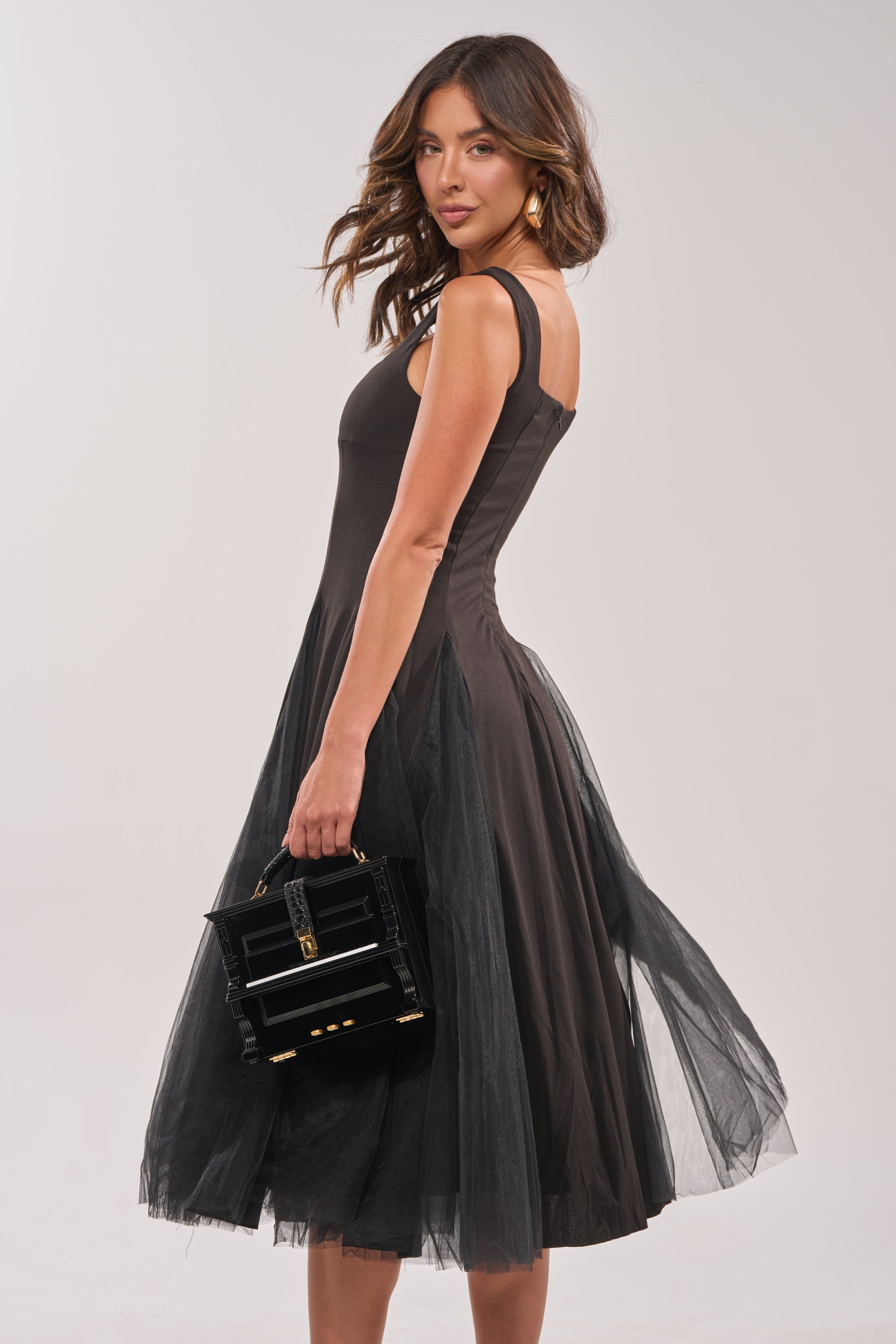 AKIRA Know Your Worth Tulle Midi Dress | Black | Size Medium AKIRA Know Your Worth Tulle Midi Dress | Black | Size Medium