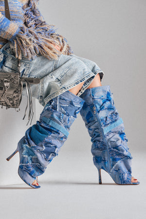 AZALEA WANG CHAITRA DENIM OPEN TOE BOOT – AKIRA