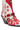 A close-up of the AZALEA WANG CHANNY MULTI BOOTIE GRAPHIC WESTERN WITH STUDS shows its red, white, and gold faux leather design with stars, lightning bolts, a gold buckle, gold spikes, and a chunky black heel.