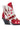 The AZALEA WANG CHANNY MULTI BOOTIE GRAPHIC WESTERN WITH STUDS is a bold red and white bootie featuring gold lightning bolts, stars, a decorative buckle, gold studs, and a uniquely angled chunky heel.