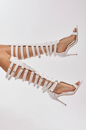 AZALEA WANG CHERLLI WHITE CROC OVER THE KNEE SANDAL – AKIRA
