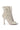 The AZALEA WANG CHIPPER BONE BOOTIE WITH PEARL EMBELLISHMENT is a cream-colored faux leather bootie featuring a peep toe and intricate pearl decorations covering its surface. This stunning stiletto heel boasts a lace-up design and includes a convenient back zipper.