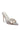 The AZALEA WANG CHUG SNAKE SANDAL is a high-heeled stiletto mule with a faux snakeskin pattern, pointed toe, decorative gold padlock on the front strap, and a light beige insole featuring a designer logo for an elegant finish.