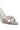 A close-up of the AZALEA WANG CHUG SNAKE SANDAL, featuring high-heeled snakeskin pattern with a stiletto heel, pointed toe, and gold lock detail on the front strap. Crafted from faux leather, it has a beige interior sole with faint text printed on it.