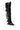 The AZALEA WANG CINZIA BLACK CROC BUCKLE WEDGE BOOT is a knee-high, glossy black crocodile-textured wedge boot featuring nine horizontal buckle straps along its length.
