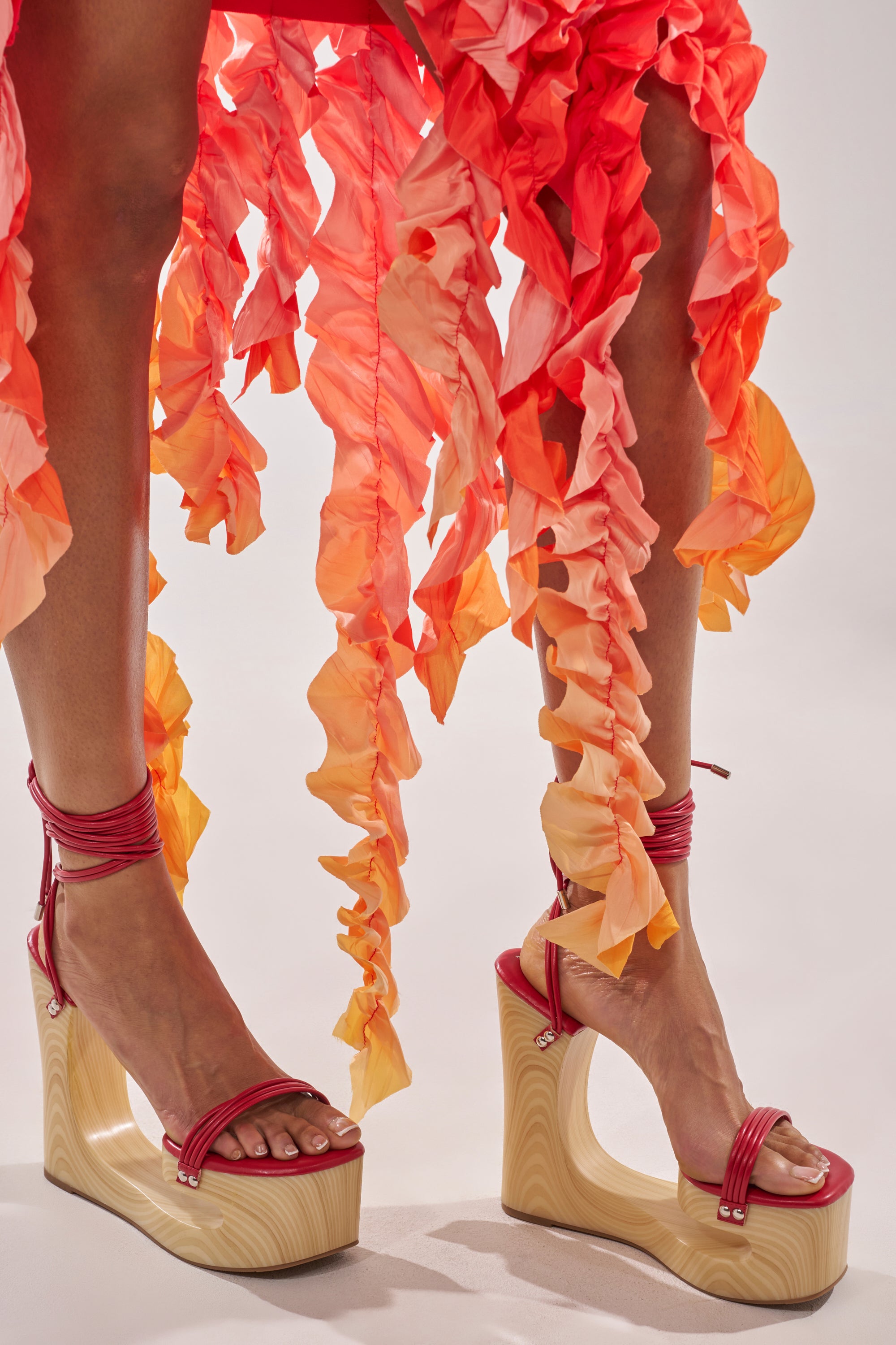 AKIRA Azalea Wang Cipriano Strap Empty Wedge Sandal | Red AKIRA Azalea Wang Cipriano Strap Empty Wedge Sandal | Red