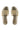 The CLARISSA GOLD EMBELLISHED FLAT SANDAL features metallic gold slide straps adorned with iridescent jewels and branded 