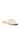 The CLARISSA GOLD EMBELLISHED FLAT SANDAL features a PVC foot band with a clear strap and iridescent jewels, along with a flat light-colored sole and an open toe design.